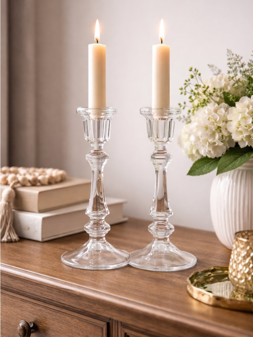 Clear Glass Taper Candle Holders - Pair